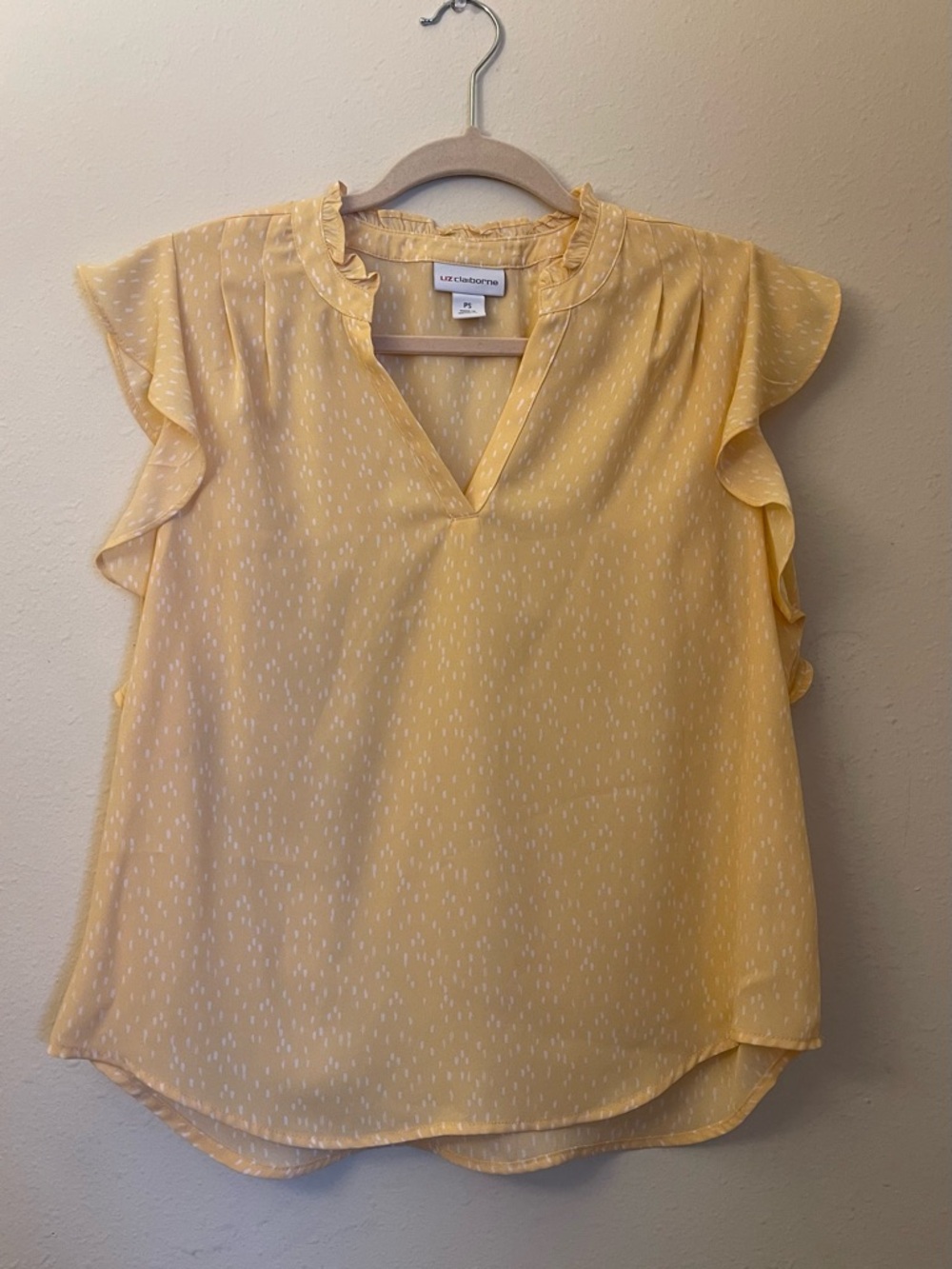 Liz Claiborne Yellow Ruffle Sleeve V-Neck Blouse